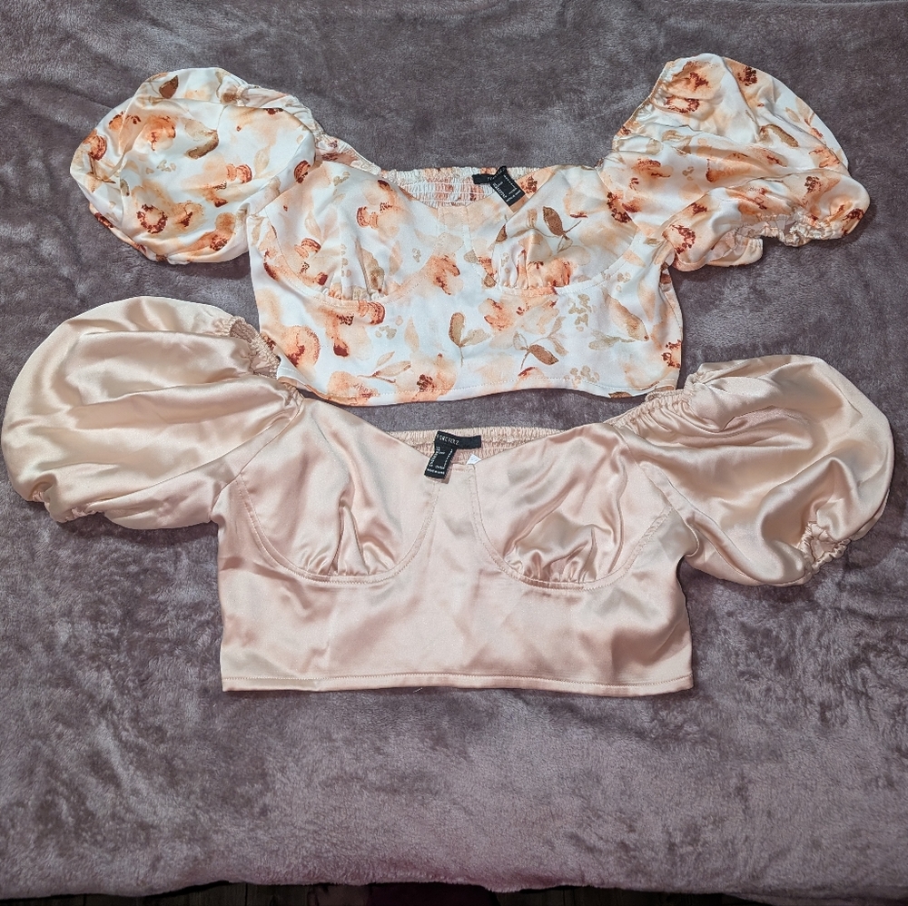 Floral and Satin Puff Sleeve Tops Forever 21